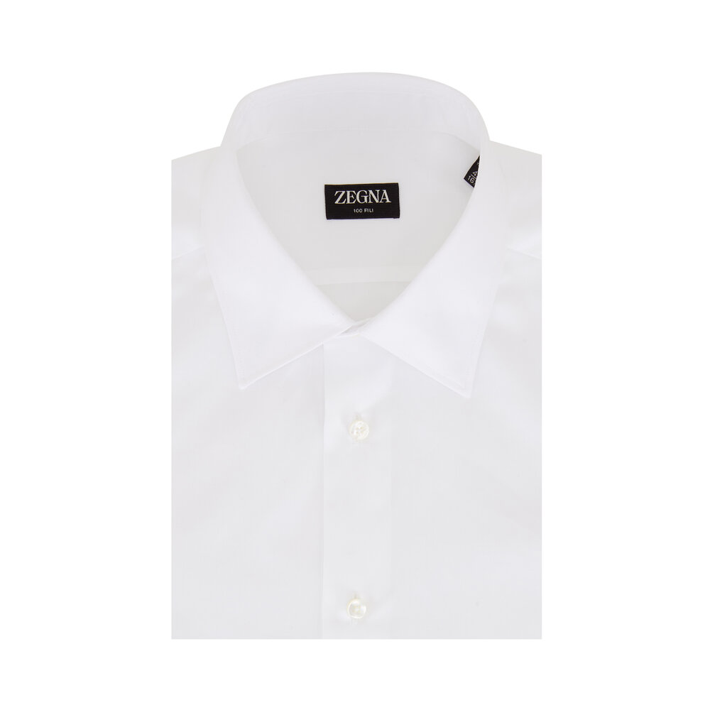 HERMES WHITE DRESS SHIRT ダブルカフス セリエ レザー Zegna - White 100 Fili Dress Shirt | Mitchell Stores