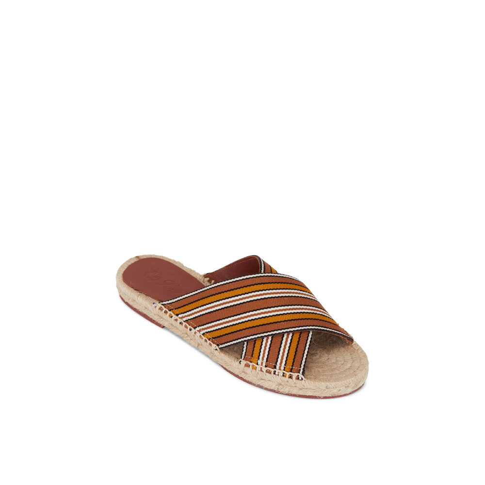 Loro Piana - Suitcase Stripes Canvas & Raffia Espadrille Slide display picture 3