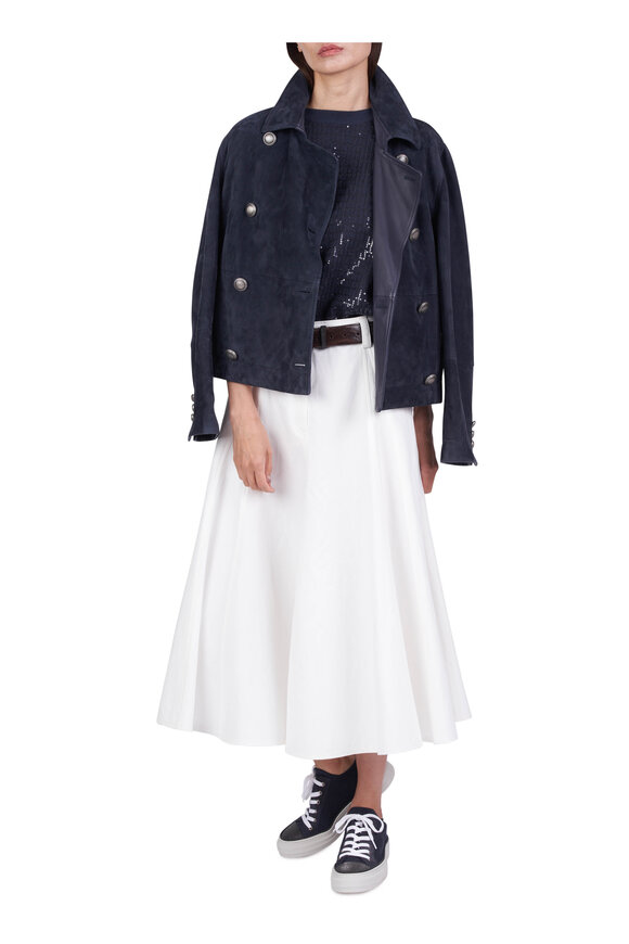Brunello Cucinelli Navy Paillette Front Knit Sweater - view 5