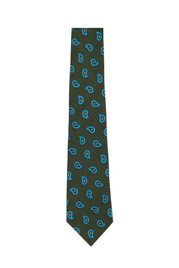 Kiton Green Paisley Silk Necktie - view 1