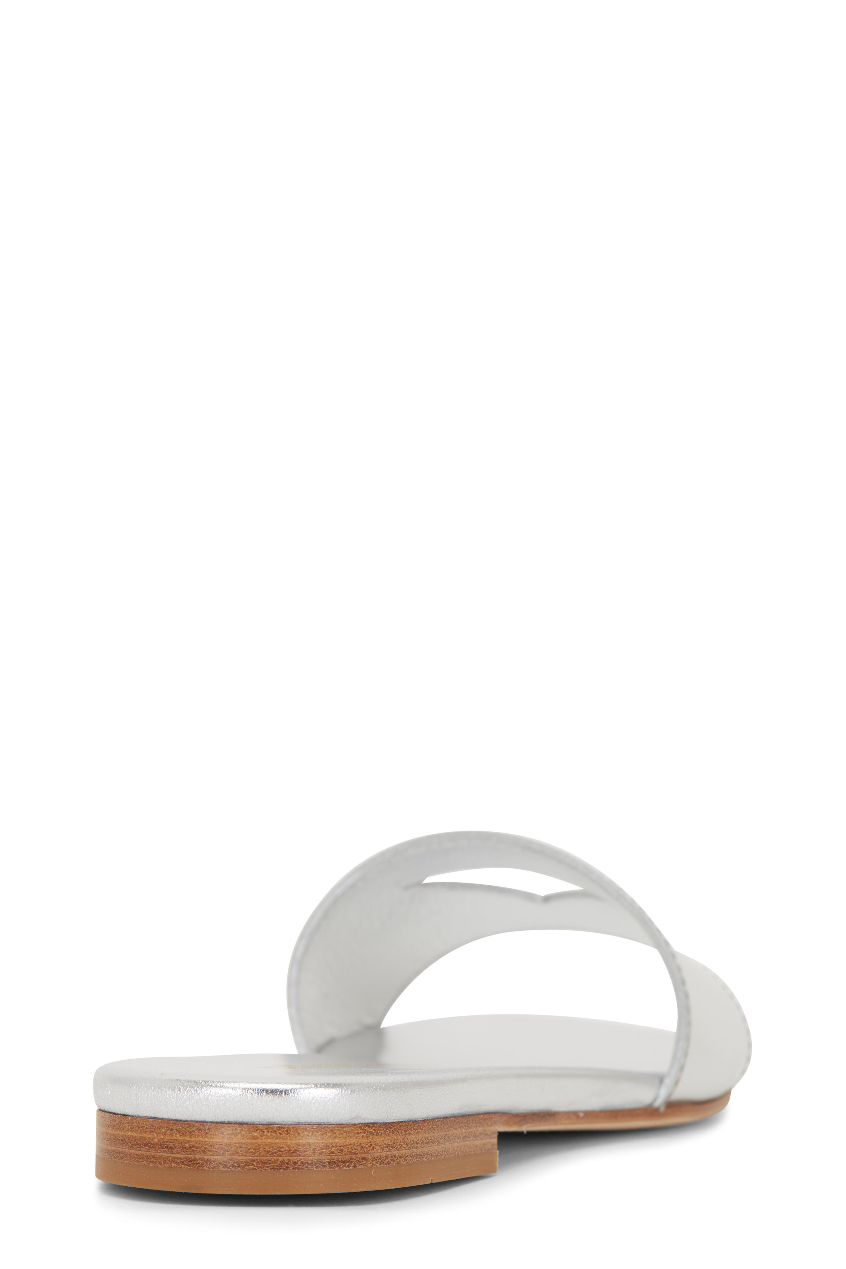 Prada - Silver Metallic Leather Cut-Out Logo Flat Slide