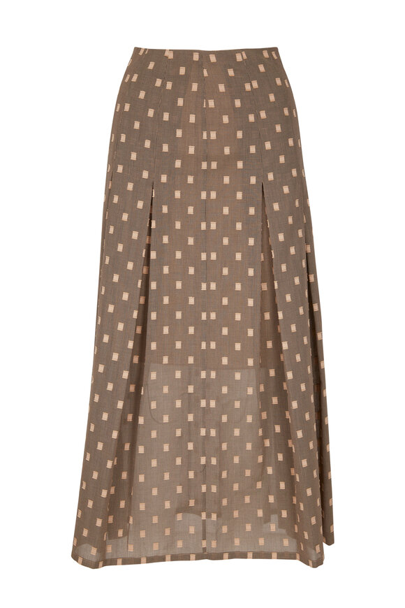 Akris - Tan Printed Pleated Maxi Skirt 