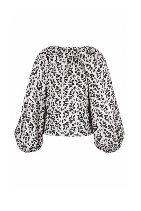 Tanya Taylor Adelina Cream & Maritime Blue Print Blouse - view 2