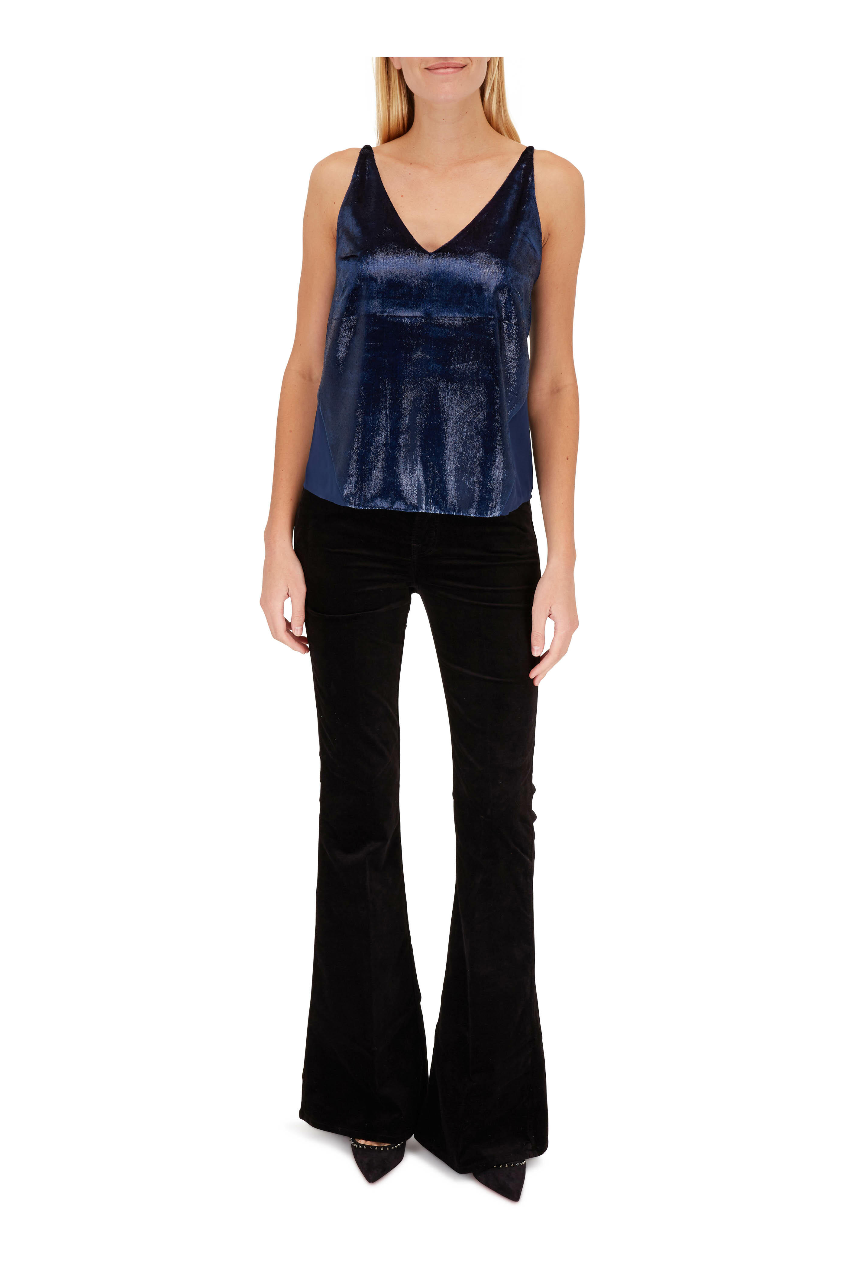 J Brand - Valentina Black Velvet High-Rise Flare Jean