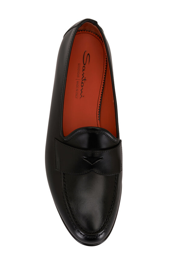 Santoni - Andrea Black Leather Penny Loafer 