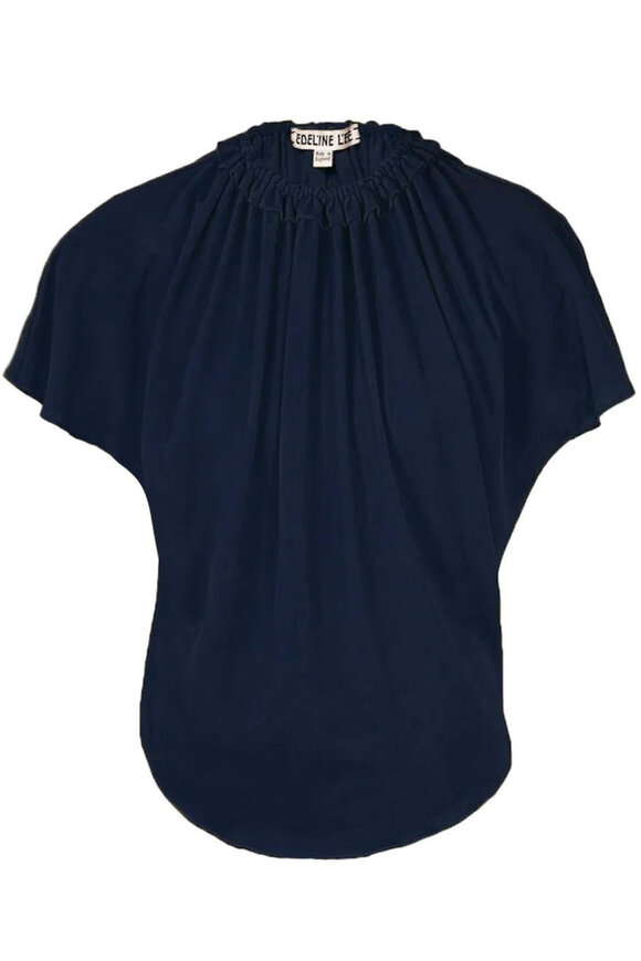 Edeline Lee Navy Crinkle Georgette Teuta Top