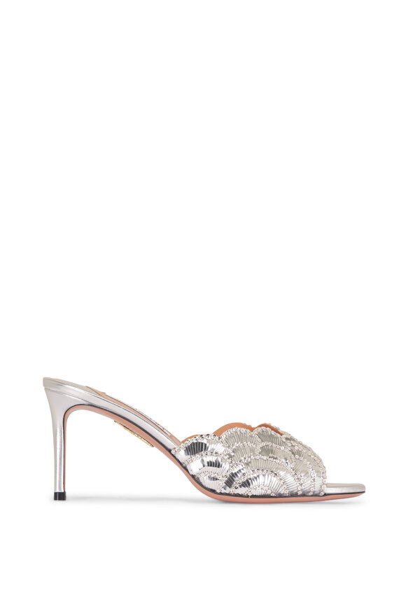 Aquazzura Ce Soir Silver Beaded Mule, 75mm - view 3