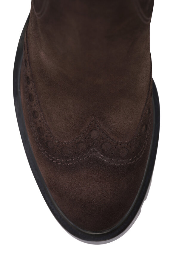 Santoni - Ferric Dark Brown Brogue Suede Boot, 75mm