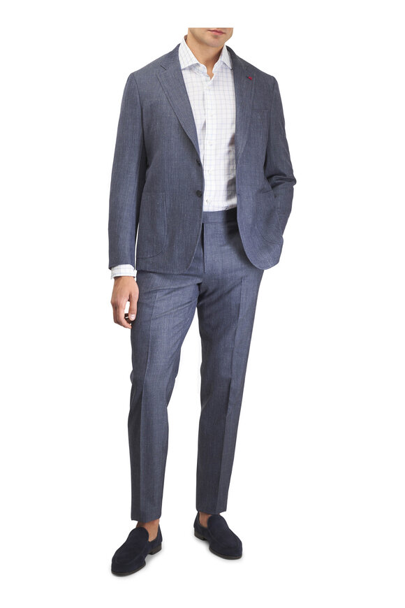 Isaia Navy Denim Wool, Silk & Linen Sportcoat - view 2