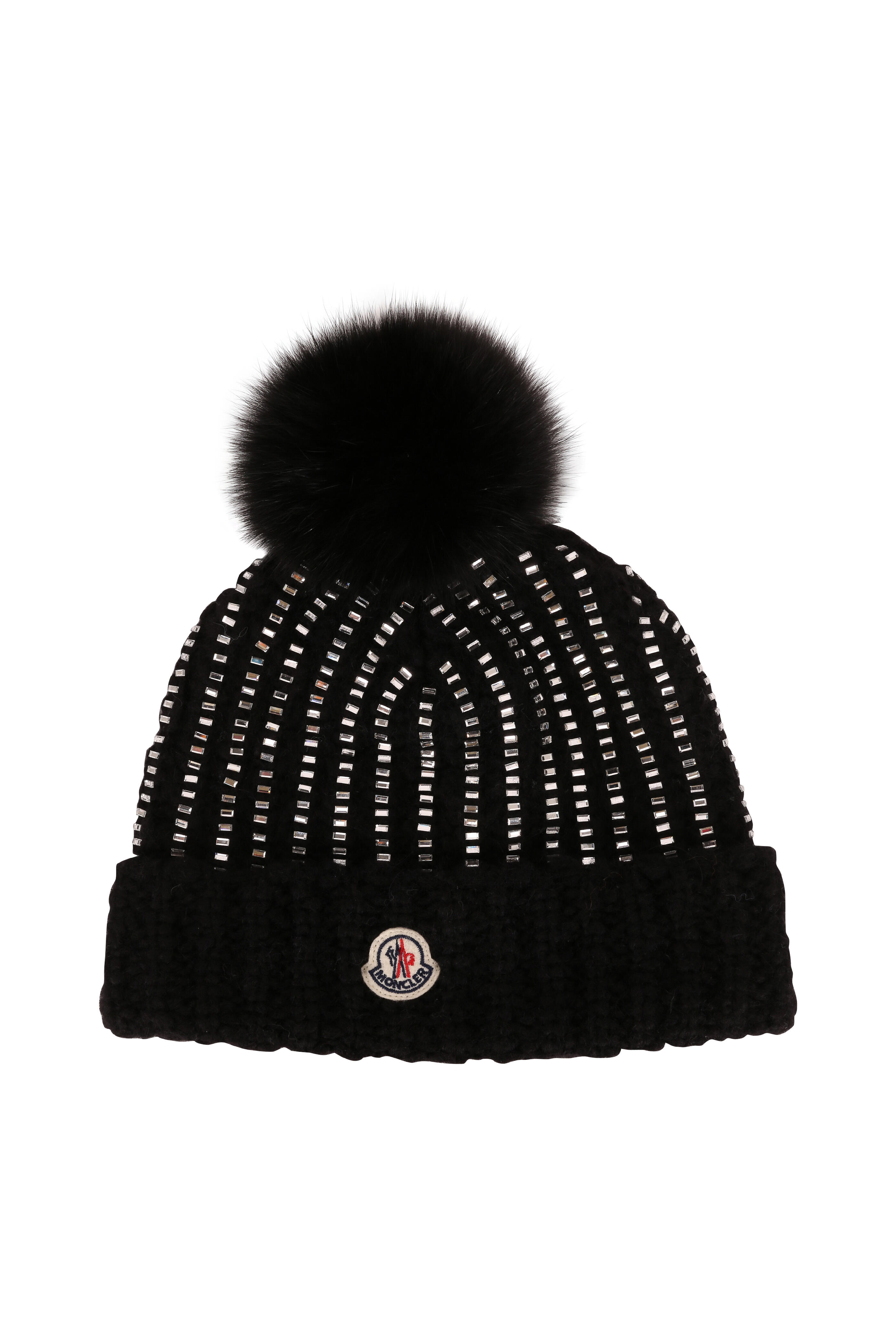 Moncler - Black Rhinestone & Fur Pom Pom Hat