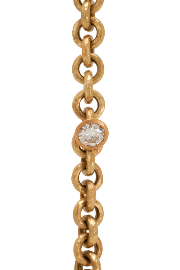 Malcolm Betts - Hammered Yellow Gold Chunky Link Diamond Bracelet