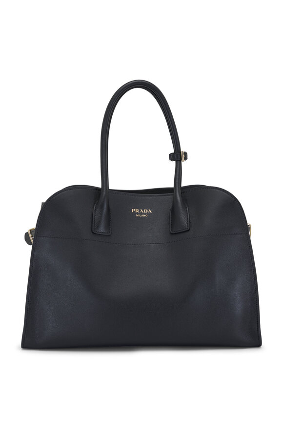 Prada Large Soft Grain Black Leather Satchel 