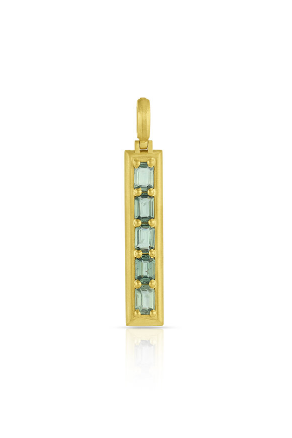 Leigh Maxwell 18k Yellow Gold Green Sapphire Bar Pendant