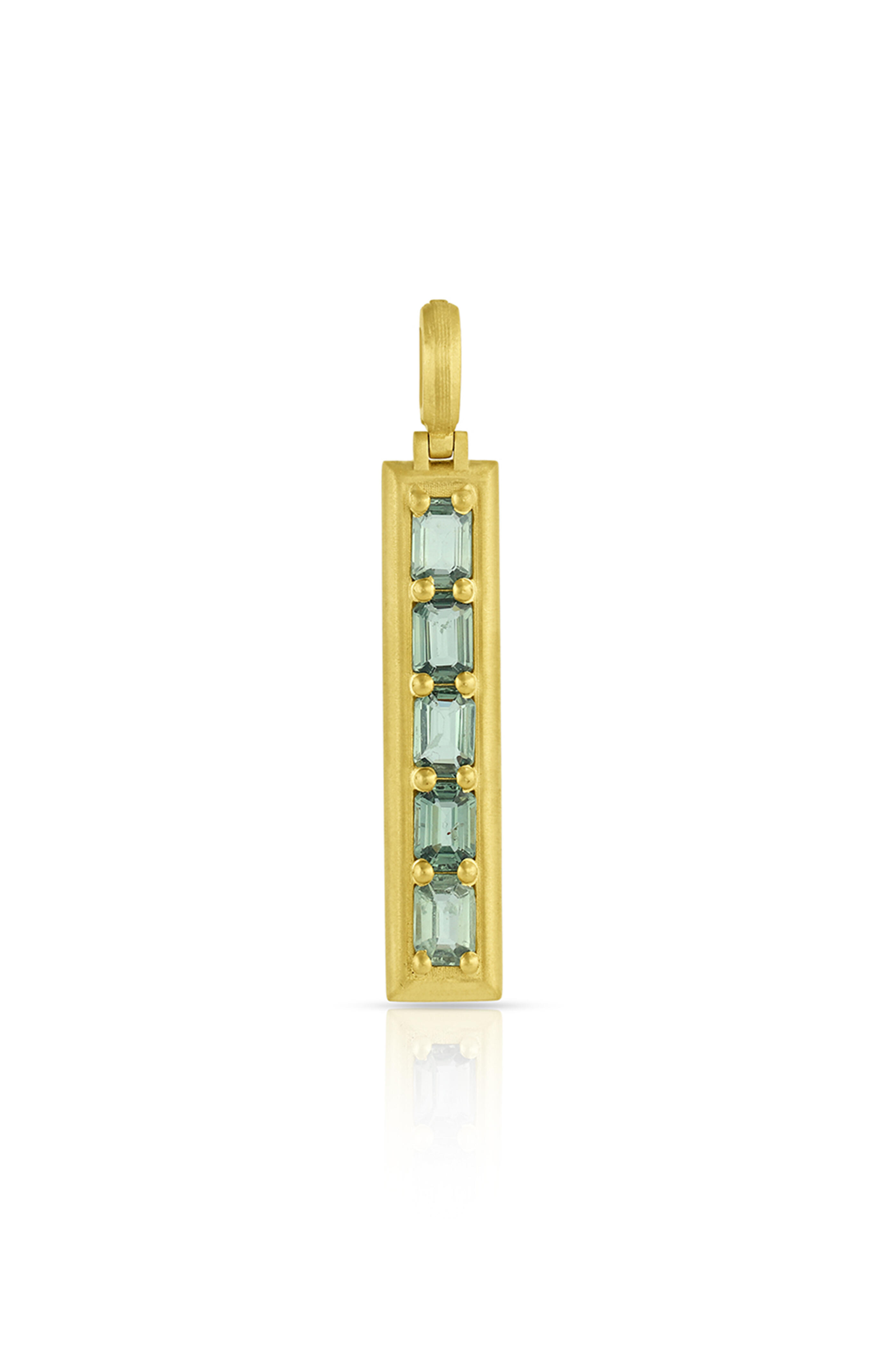 Leigh Maxwell - 18k Yellow Gold Green Sapphire Bar Pendant