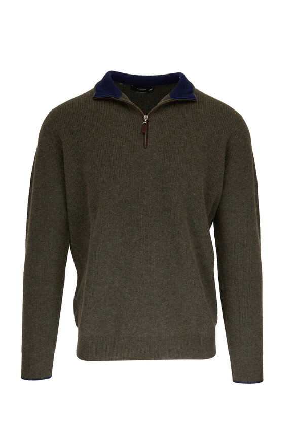 Kinross - Olive Cashmere Quarter Zip Pullover 