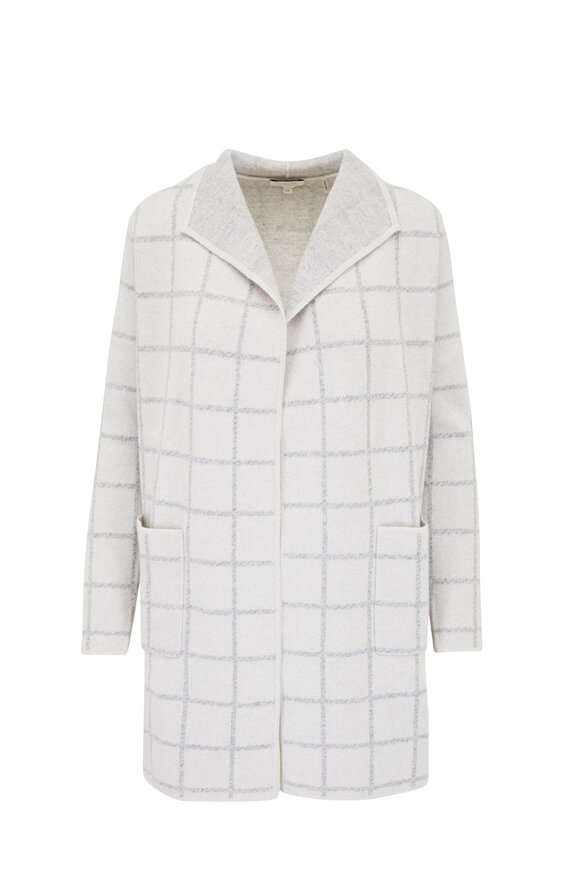 Kinross - Silver & Birch Plaid Cashmere Cardigan 