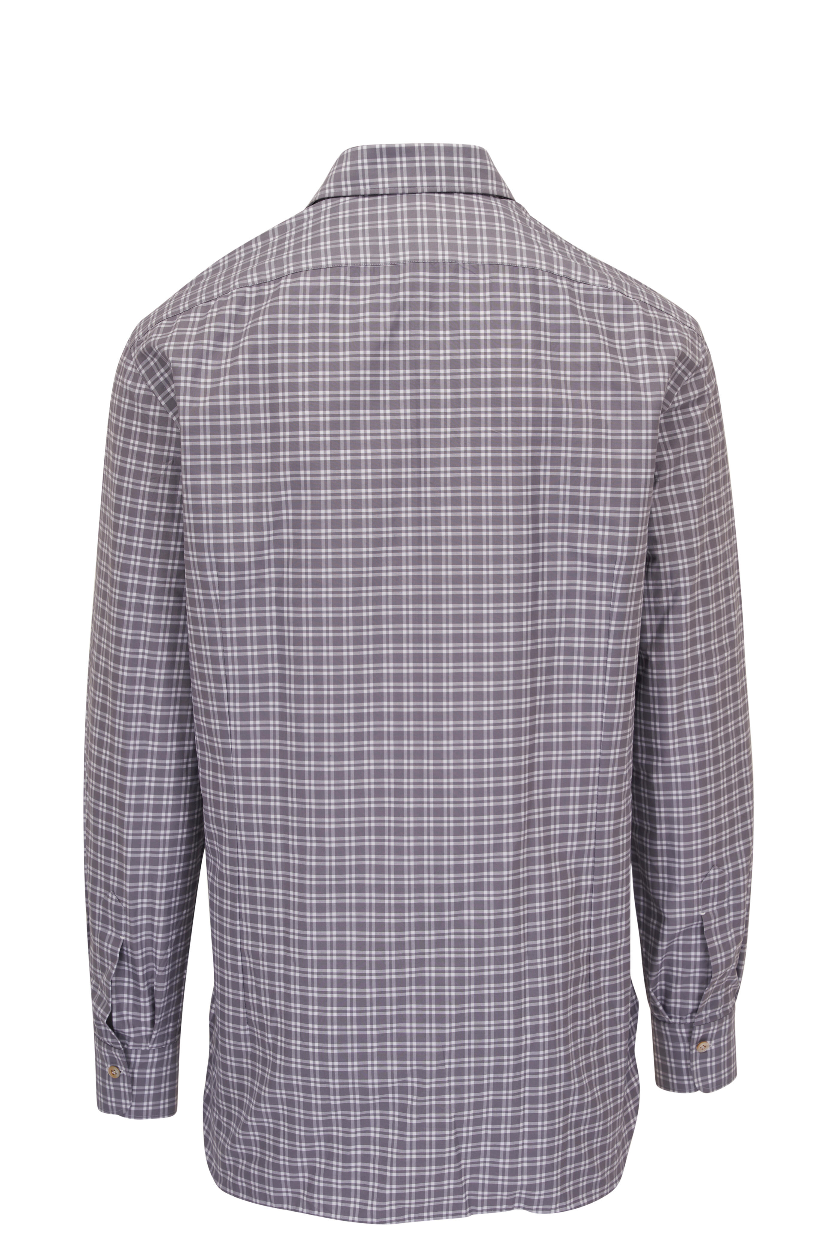 Kiton - Light Gray Check Cotton Dress Shirt
