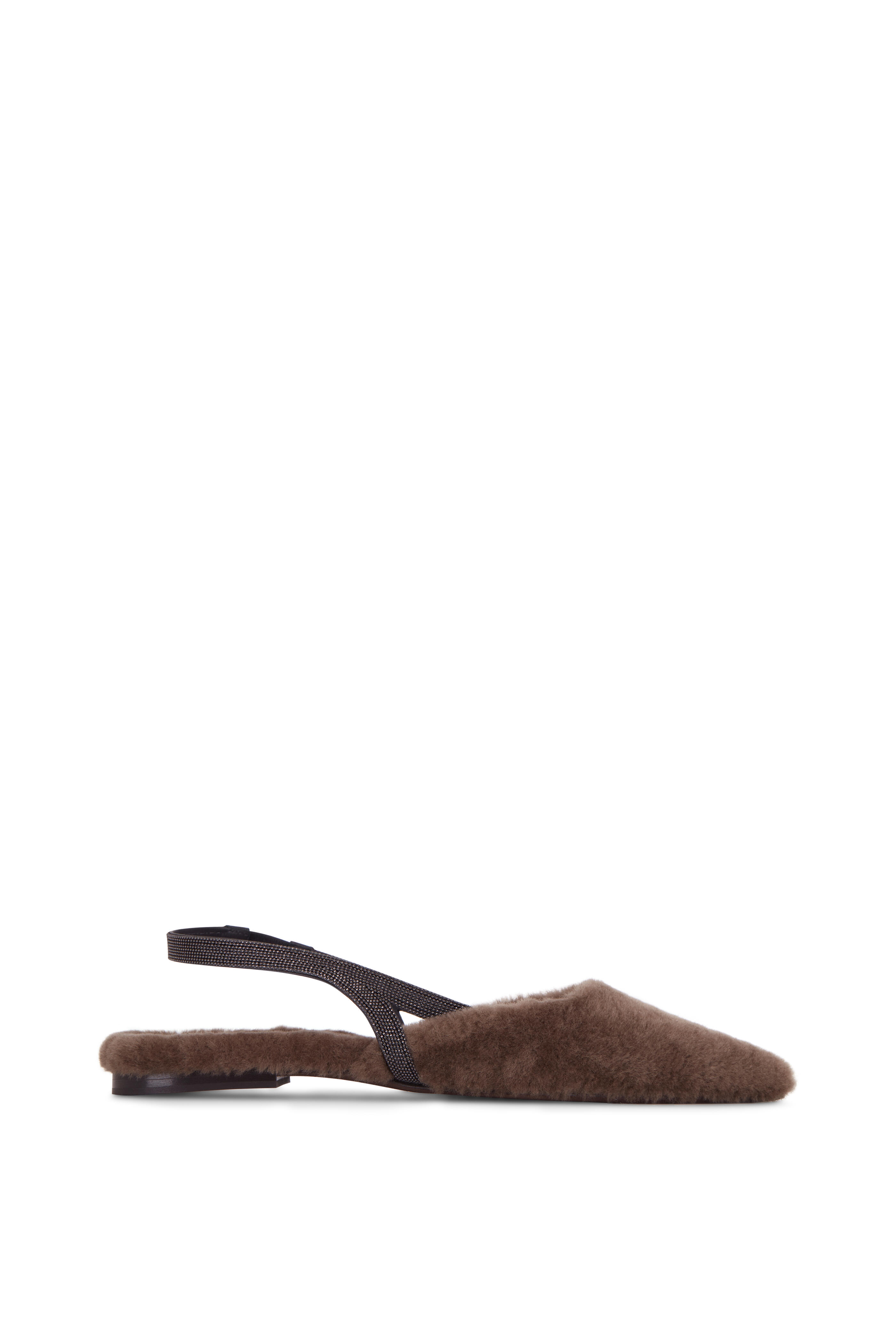 Brunello Cucinelli - Cigar Fur Pointed Toe Slingback Flat