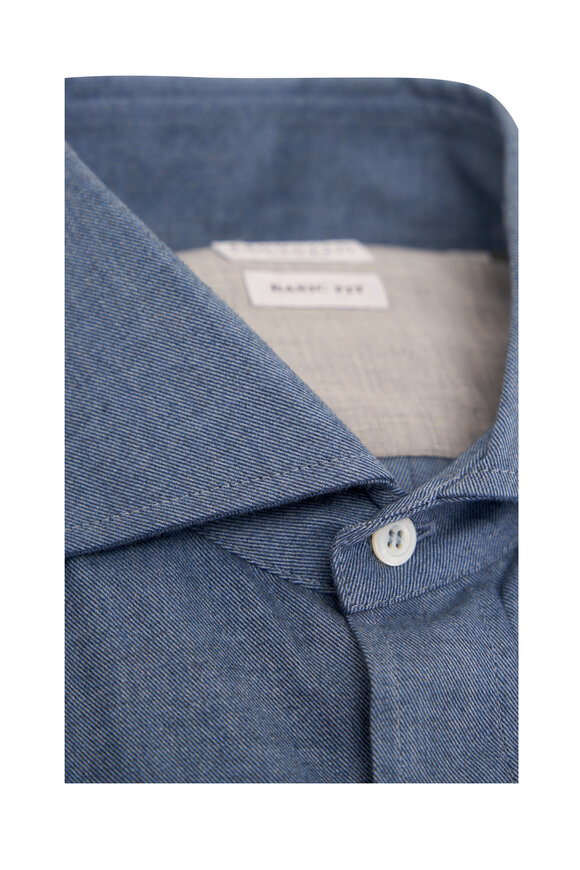 Brunello Cucinelli - Solid Blue Cotton Flannel Sport Shirt