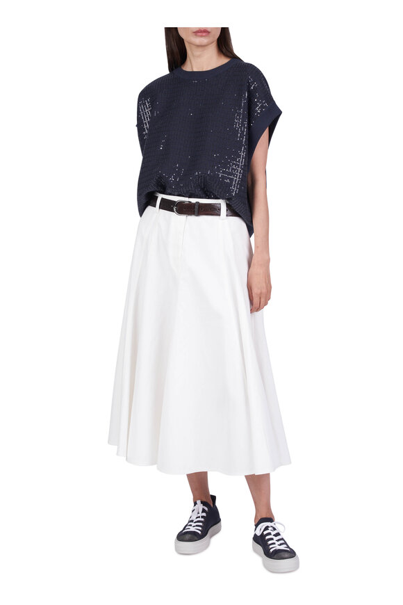 Brunello Cucinelli Navy Paillette Front Knit Sweater - view 2