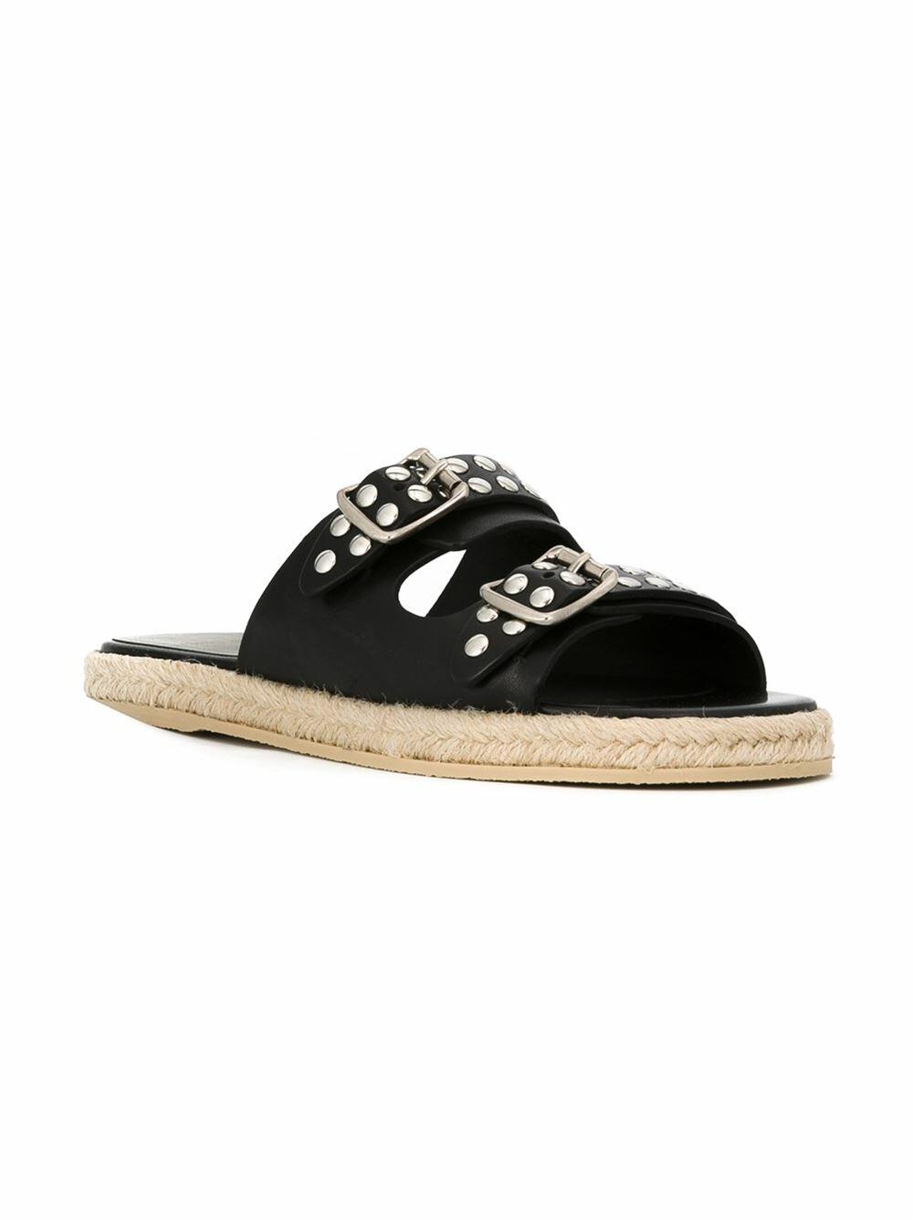 Saint Laurent - Black Leather Studded Espadrille Slide