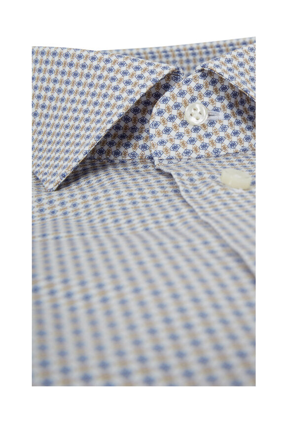 Emanuel Berg - Tan & Blue Geometric Modern Fit Sport Shirt 