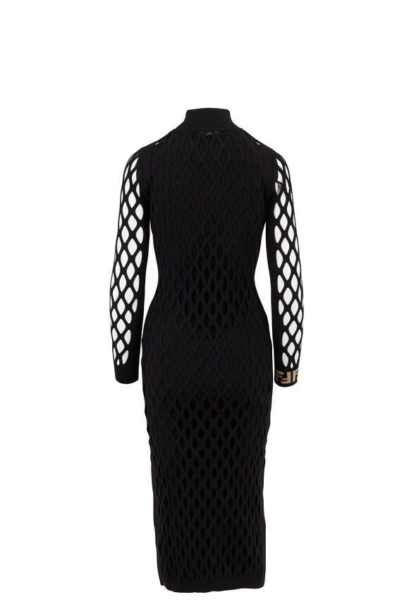 Fendi - Black Knit Open Weave Layered Long Dress