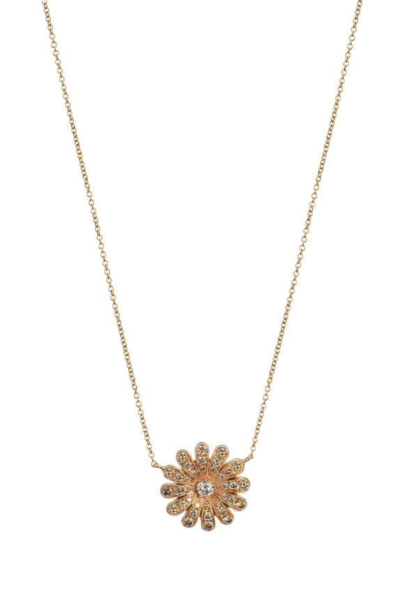 Nam Cho - Gold Champagne Diamond Flower Pendant Necklace