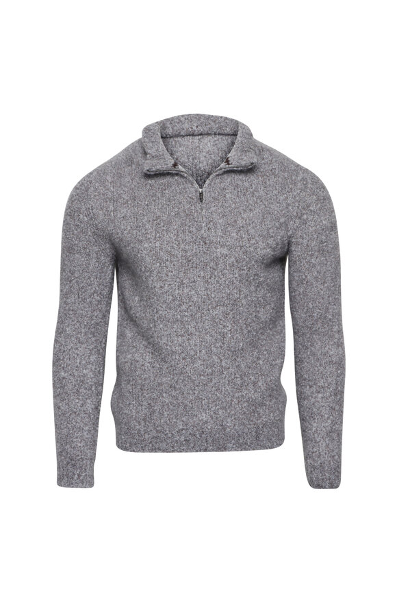 Maurizio Baldassari Warm Gray Boucle Quarter Zip Sweater