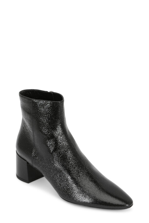 Saint Laurent - Black Cracked Glossy Leather Ankle Boot, 50mm