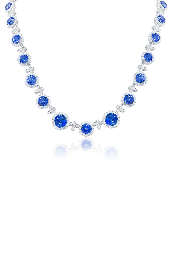 Diana M Jewels Platinum Ceylon Sapphire & Diamond Halo Necklace - view 1