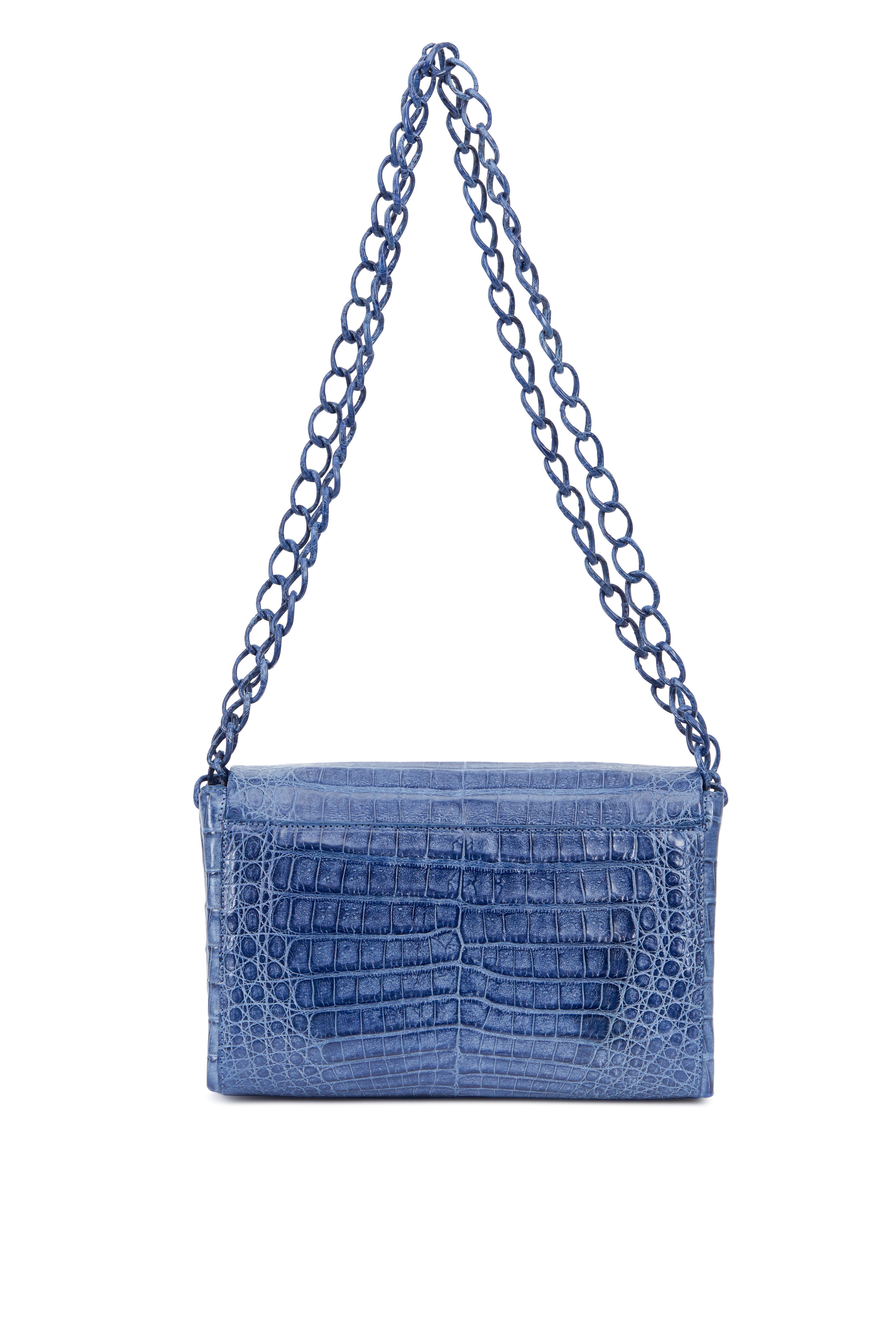 Nancy Gonzalez - Navy Blue Crocodile Chain Convertible Bag