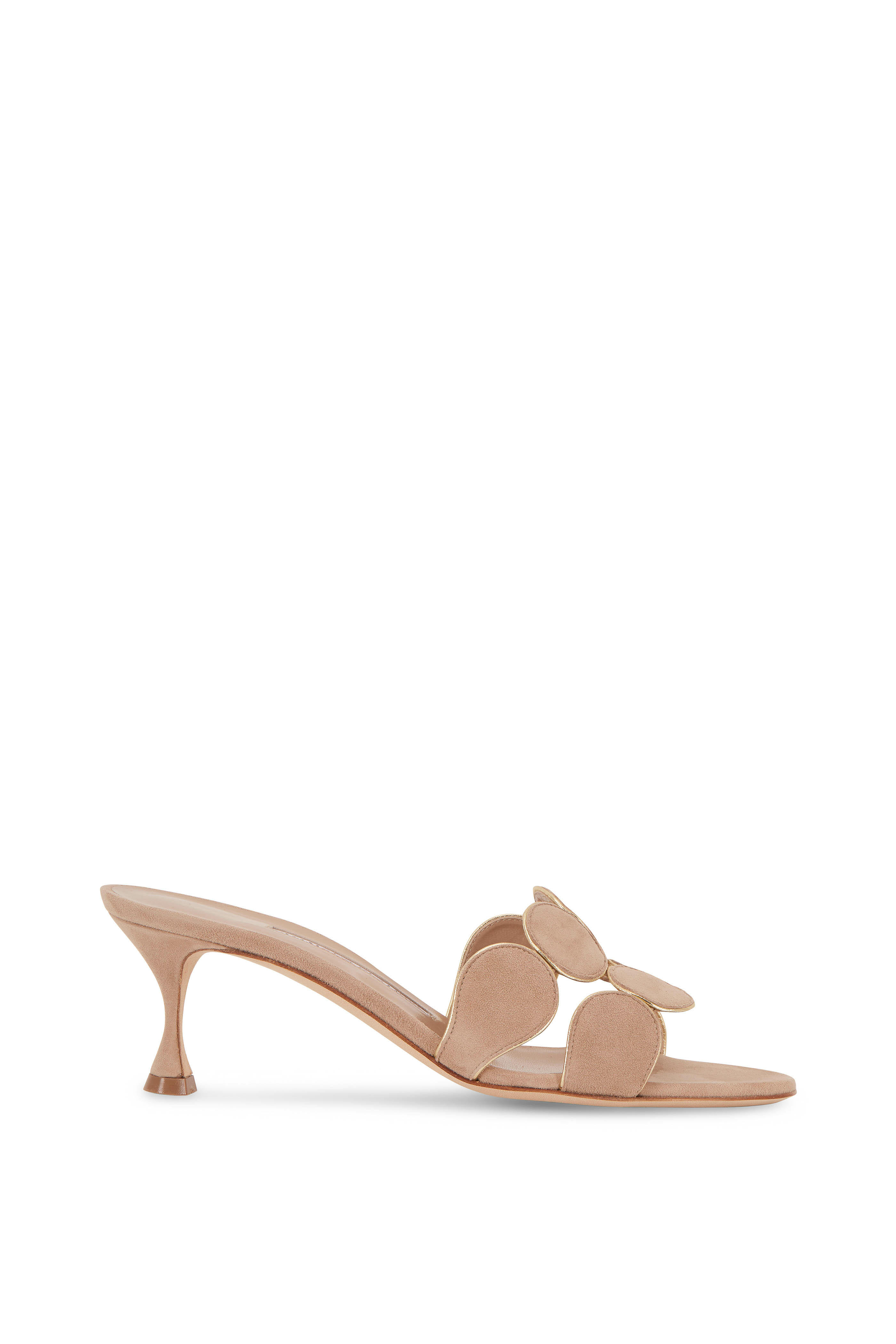 Manolo Blahnik - Hairibal Nude Suede Piped Circle Mule, 50mm