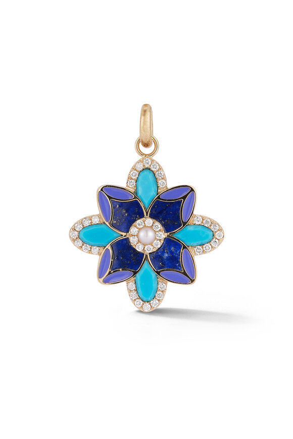 Storrow 14k Gold Violet Large Flower Mixed Stone Charm - view 1