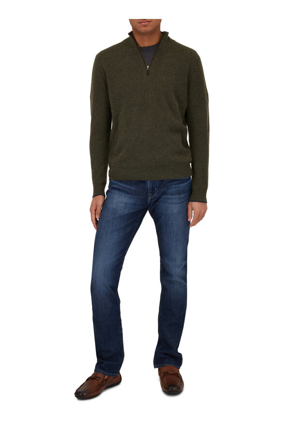 Kinross - Olive Cashmere Quarter Zip Pullover 