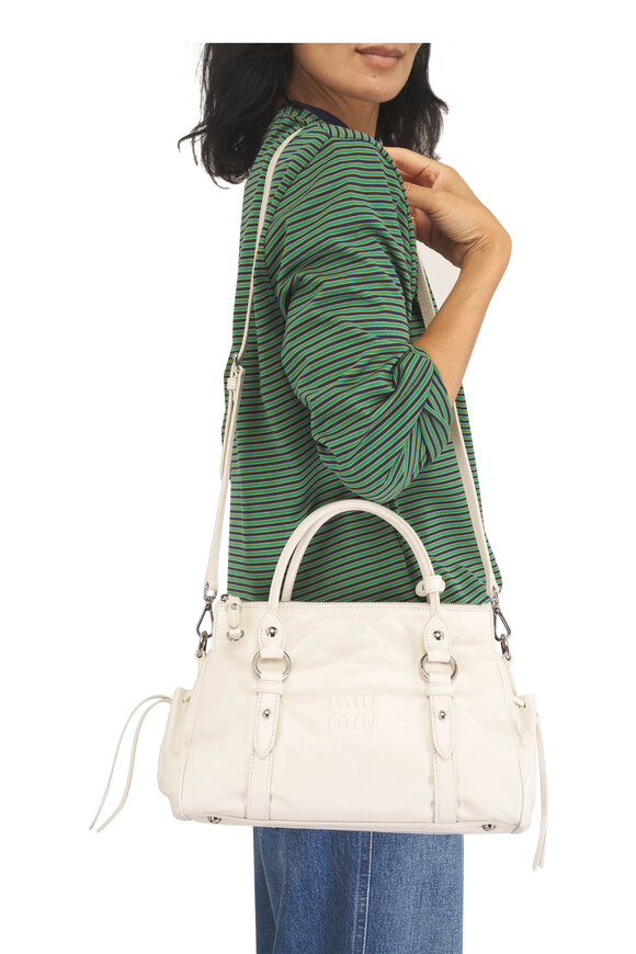 Miu Miu Small Vitello Bianco Shiny Leather Top Handle - view 2