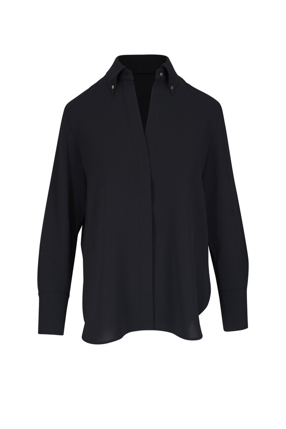 Vince Black Embellished Point Collar Shirt