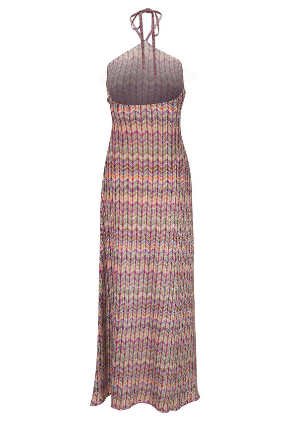 Missoni - Multicolor Striped Lurex Halter Maxi Dress 