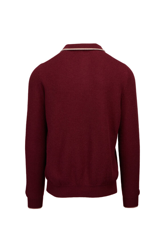 Fedeli Burgundy Bi Color Waffle Knit Quarter Zip - view 2
