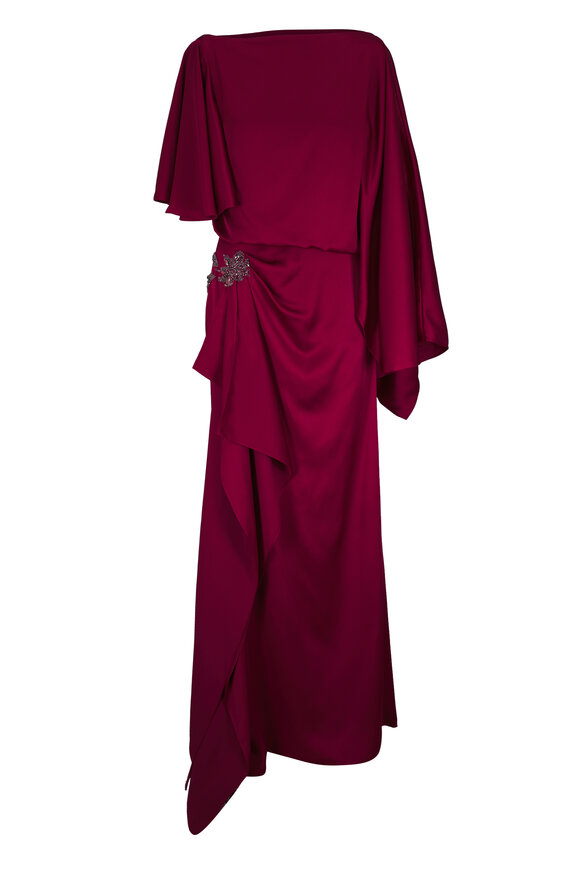 Erdem Embellished Ruby Satin Cady Draped Gown