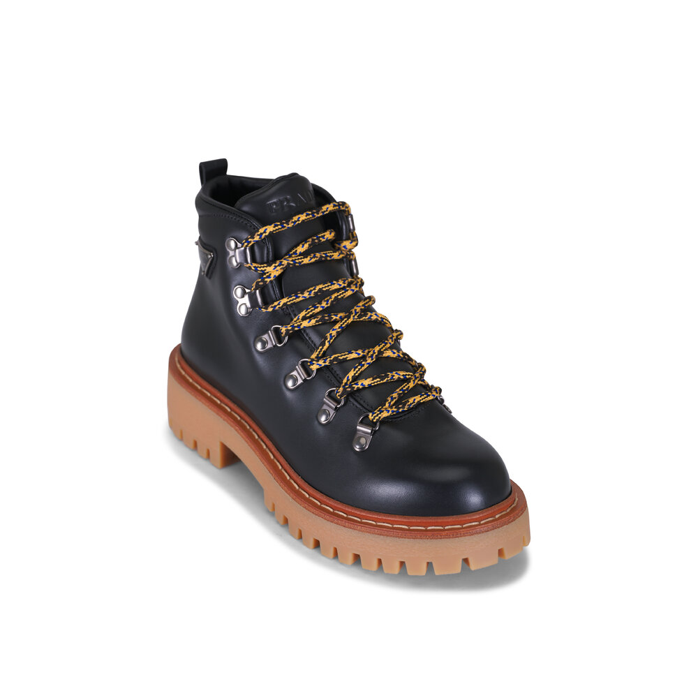 Prada - St. Moritz Black Leather Lace Up Short Boot