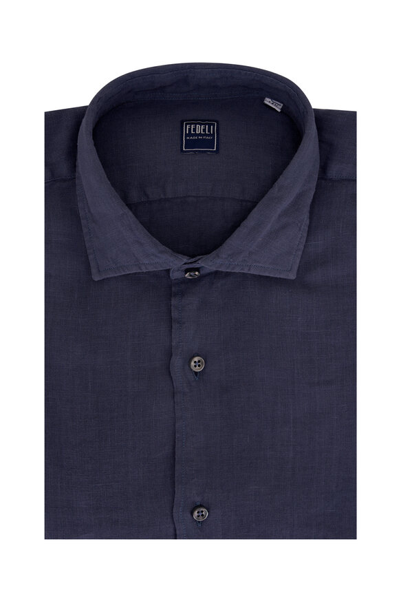 Fedeli - Dusty Blue Linen Sport Shirt