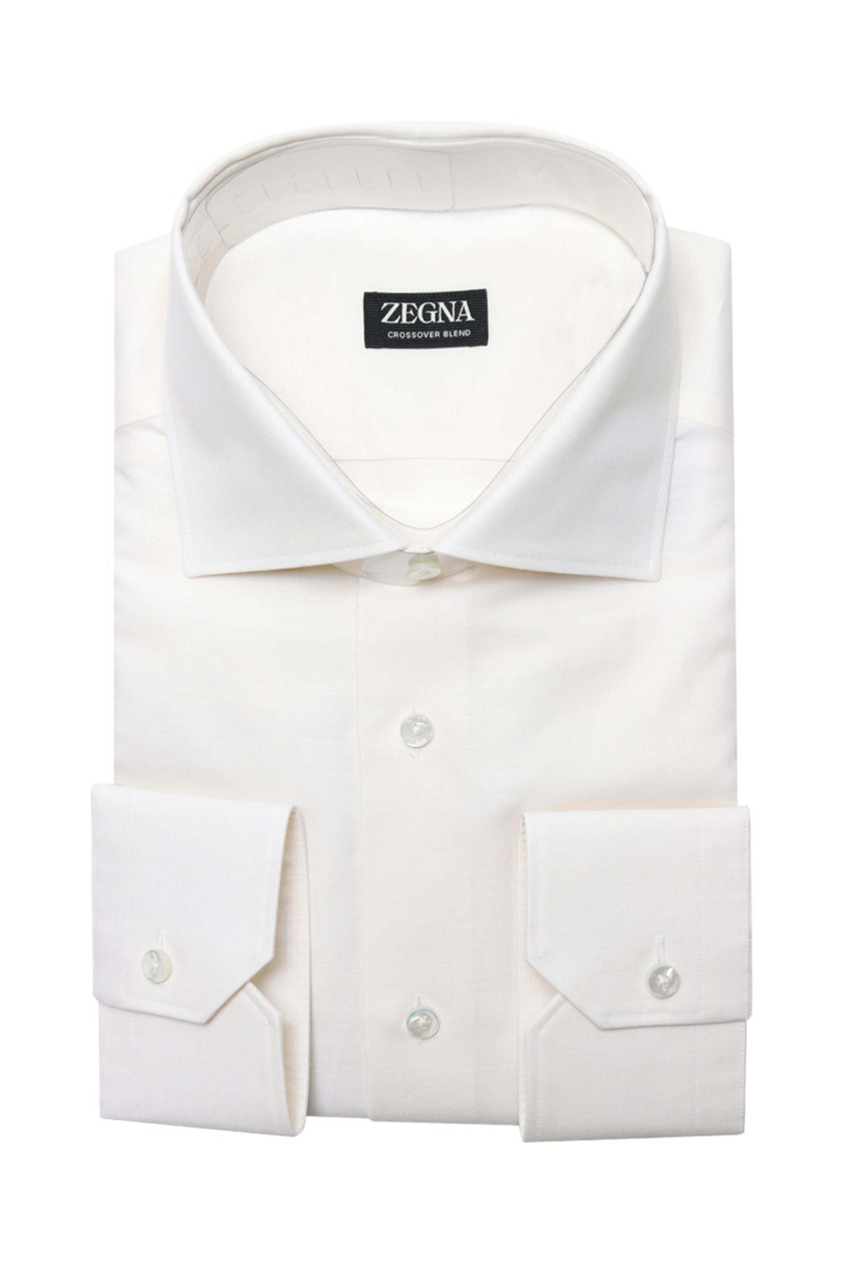Zegna - Cream Heathered Crossover Blend Dress Shirt