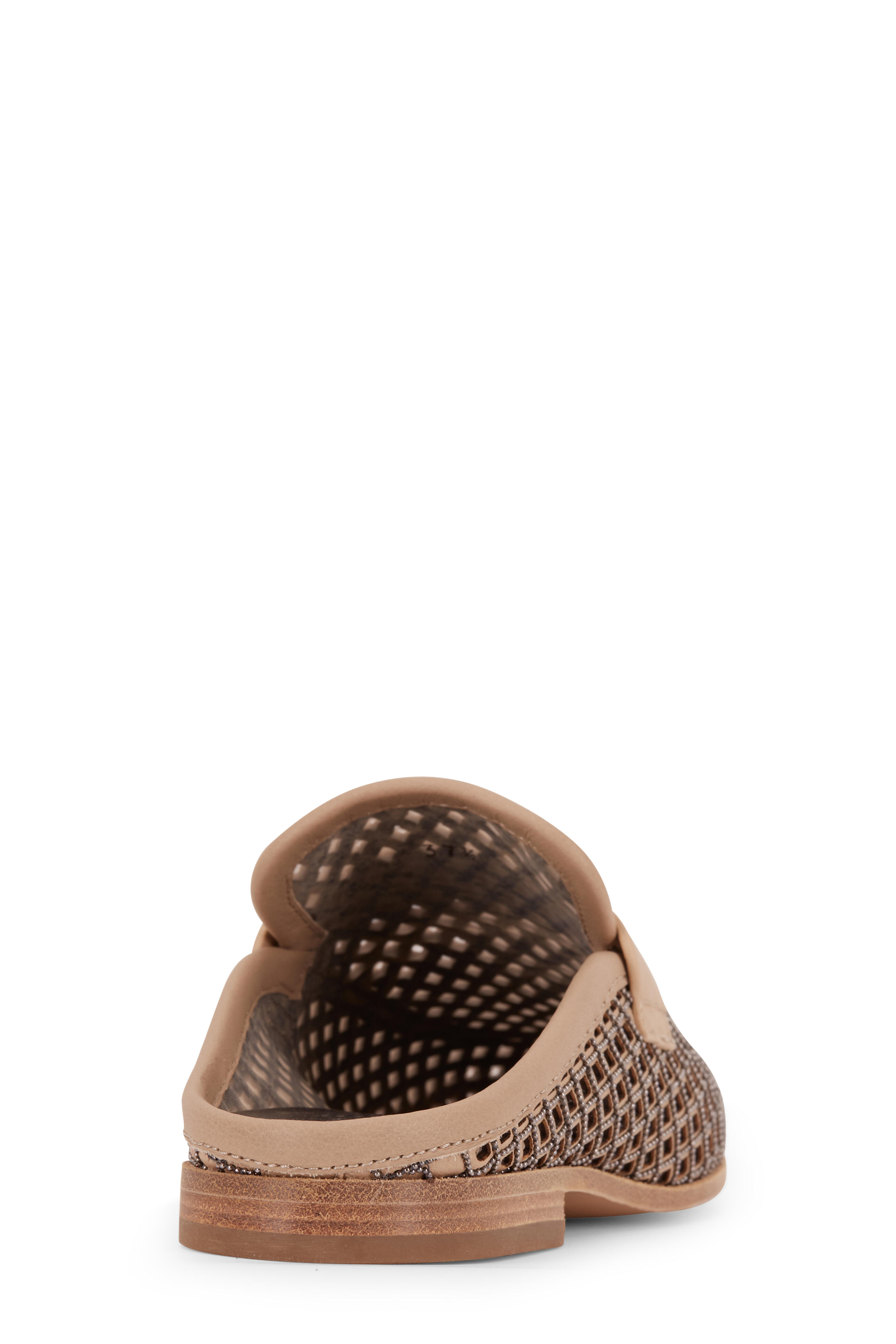 Brunello Cucinelli - Light Brown Leather & Net Monili Mule