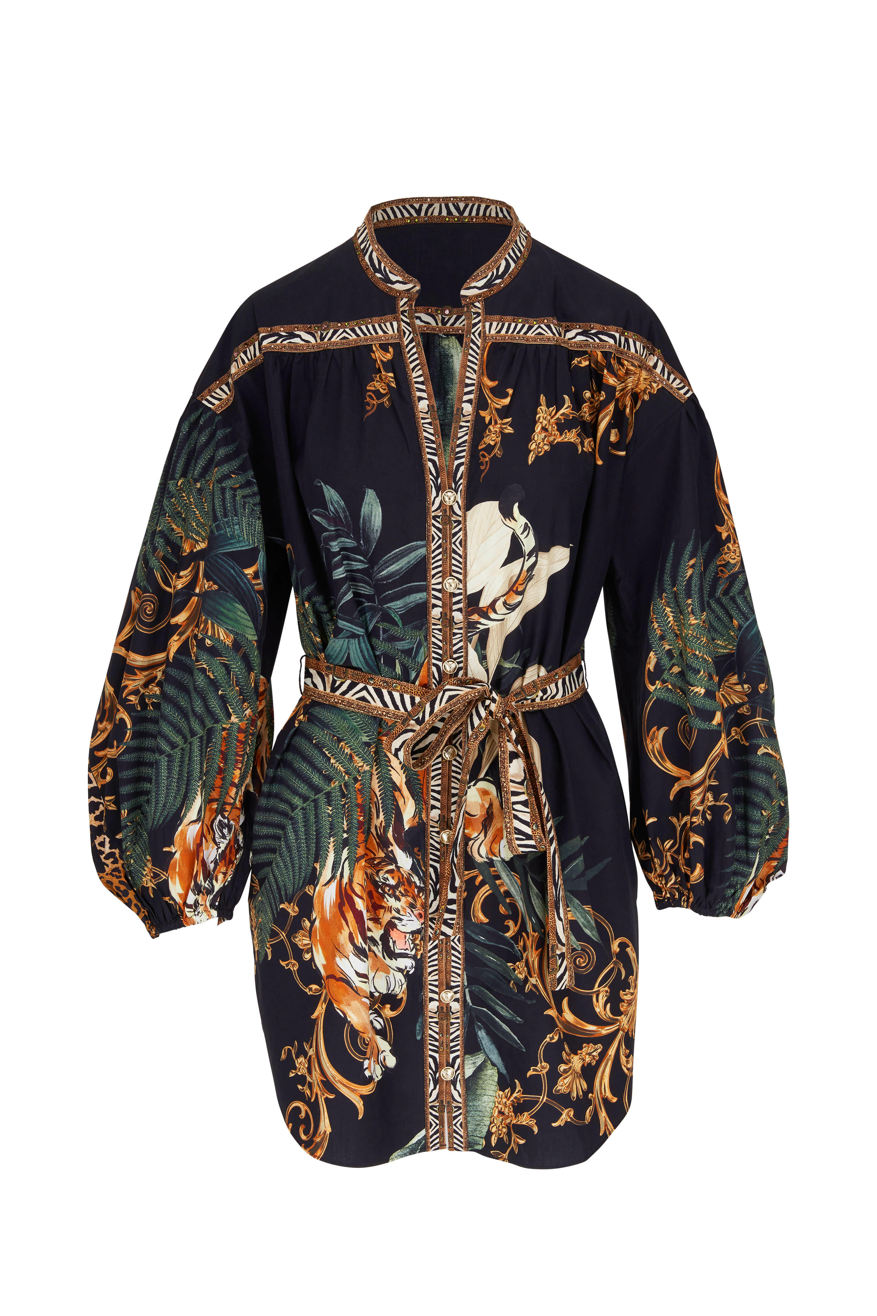 blouson shirt dress Elizabeth Tie-Front Blouson Sleeve Shirt Dress Floral