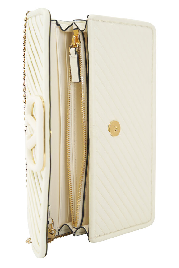 Valentino Garavani - VLogo Ivory Leather Plisse Wallet on Chain