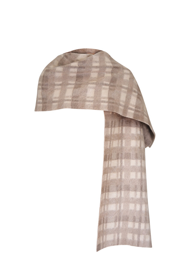 Lafayette 148 New York Taupe Glen Plaid Jacquard Brushed Cashmere Scarf - view 1