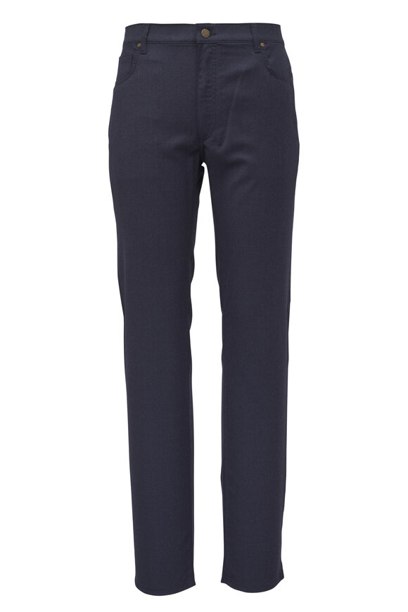 Maurizio Baldassari Navy Blue Flannel Five Pocket Pant