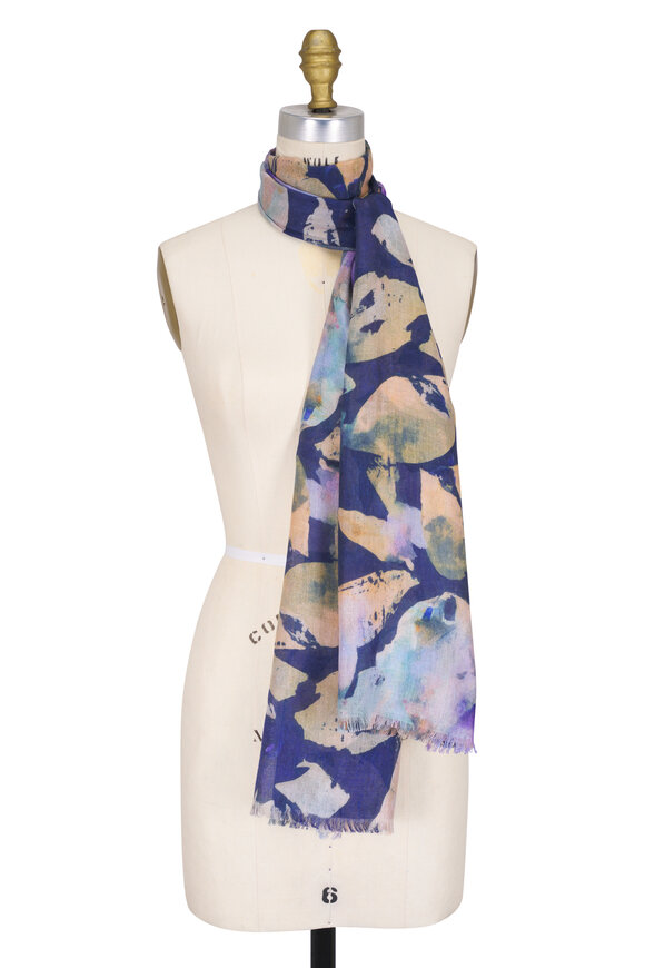 Kinross Moonlit Navy Floral Print Scarf