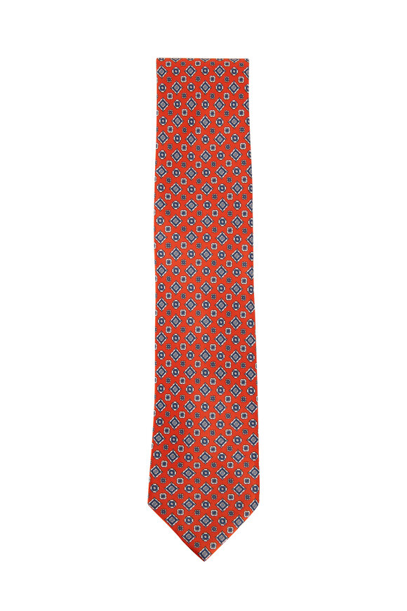 Brioni - Orange & Brown Medallion Print Silk Necktie